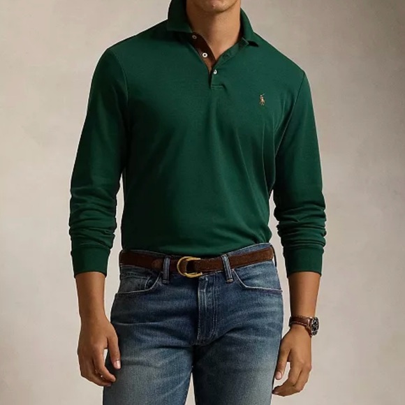 Ralph Lauren Men's Deep Green Polo Long  Sleeve Men’s Shirt Size L NWT. - Picture 2 of 9